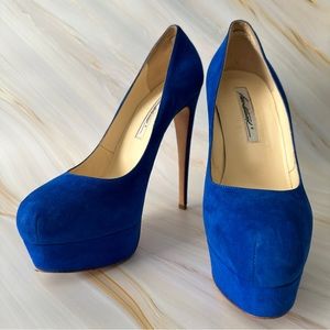 Brian Atwood Blue Hamper Suede Platform Pumps | 9